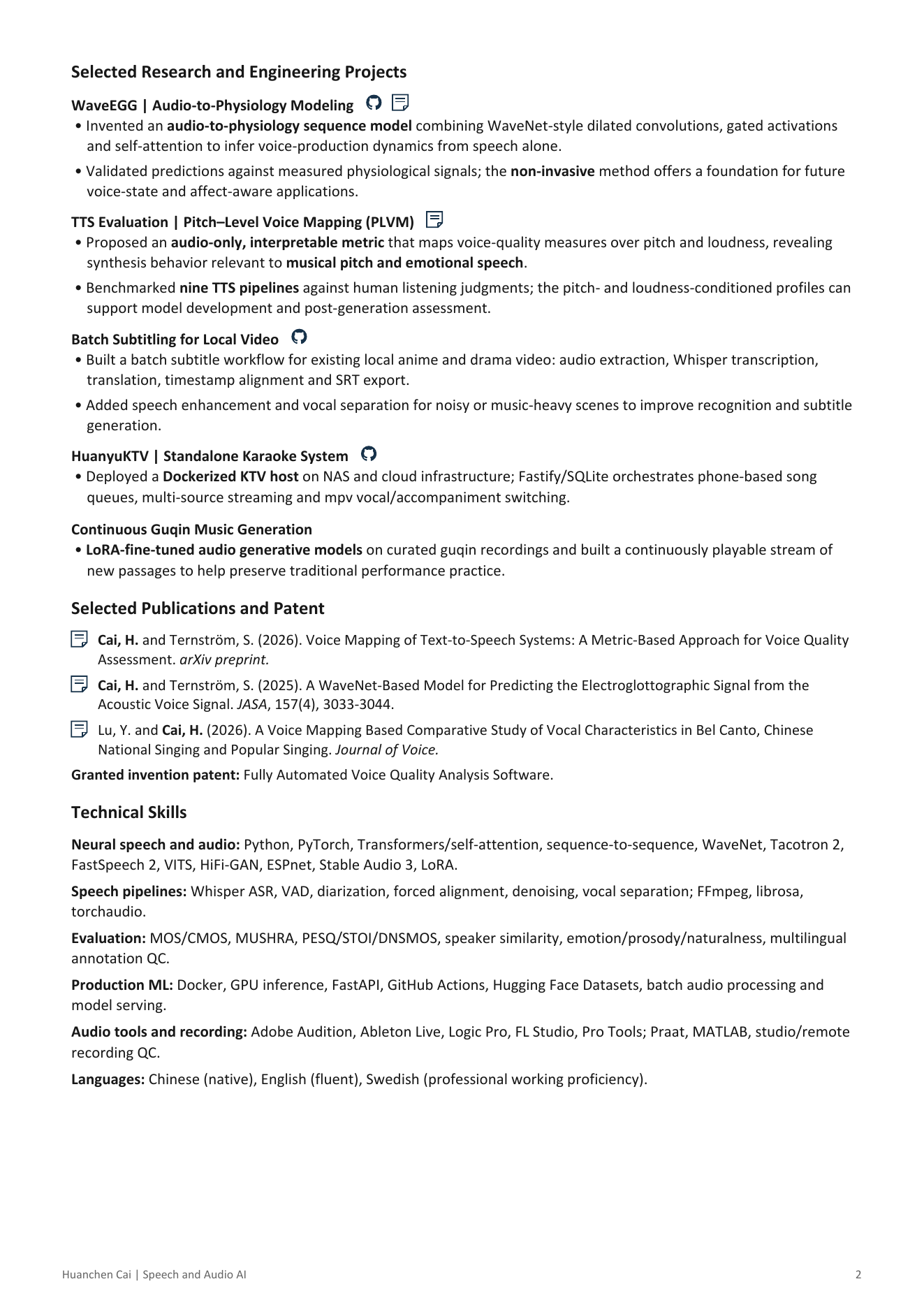 Page 2 of Huanchen Cai's English CV